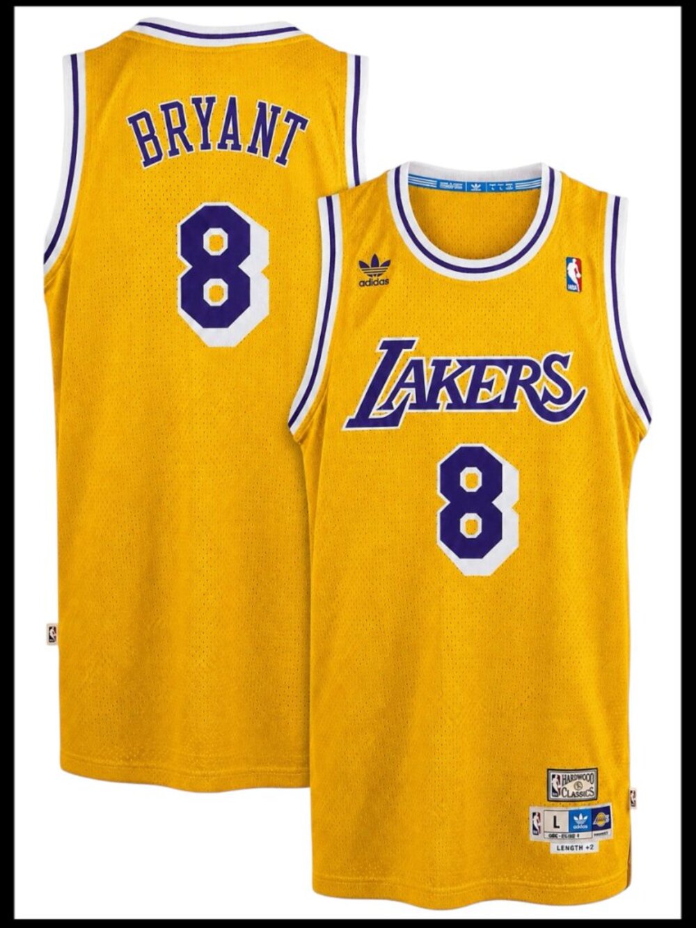 Adidas Kobe Bryant #8 Lakers Jersey Gold Purple Hardwood Classics Swingman L